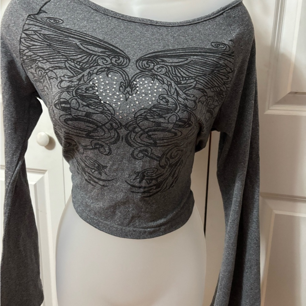 Black Crop Top with Graphic Eagle Design